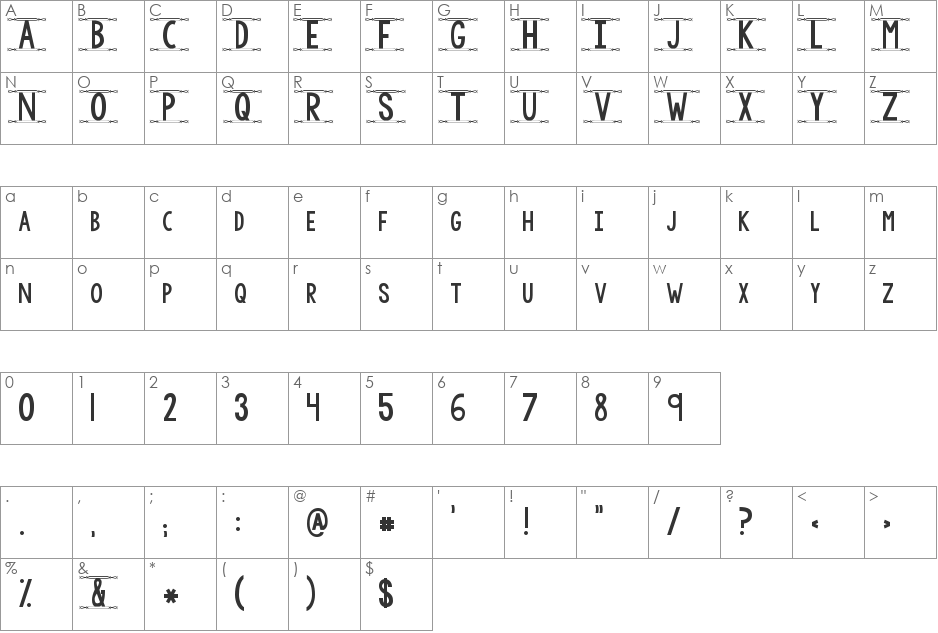 KG Modern Monogram Plain font character map preview