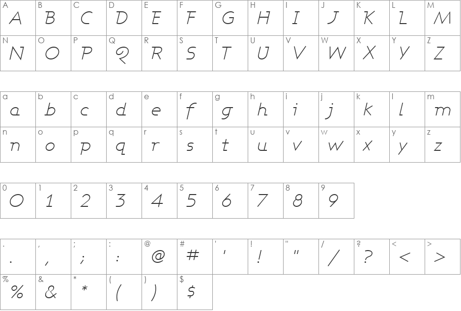 Ashby Light font character map preview
