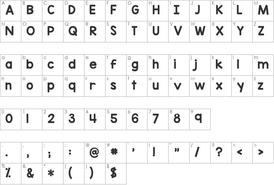 KG Red Hands font character map preview