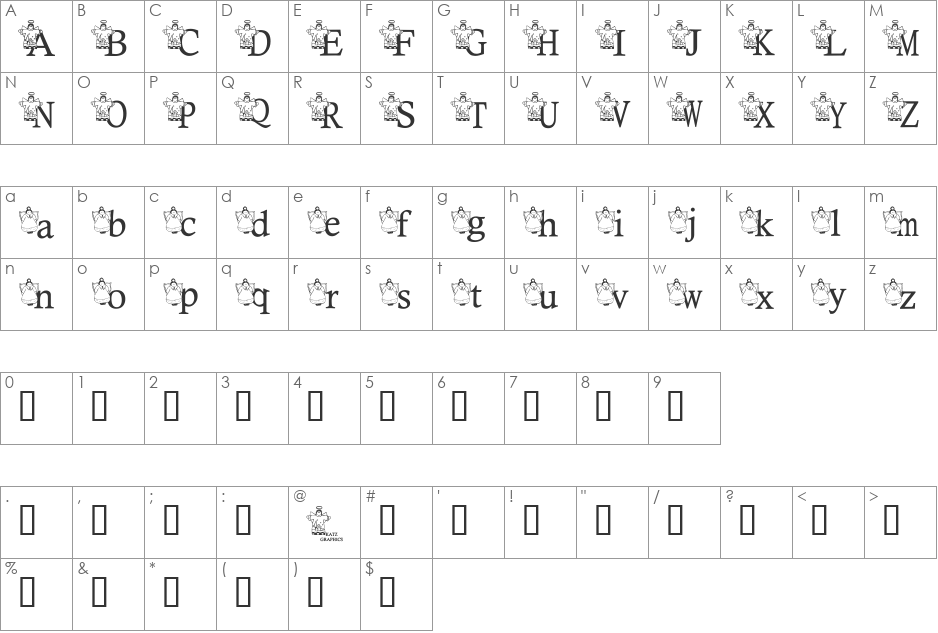 KG SNOWANGEL font character map preview