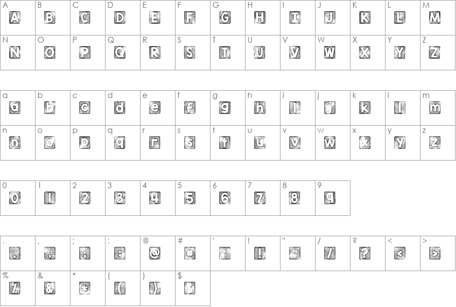 KG Thank You Stamp font character map preview