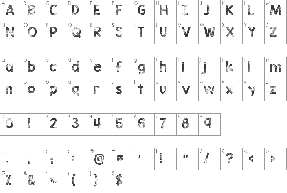 KG TRIBECA STAMP font character map preview