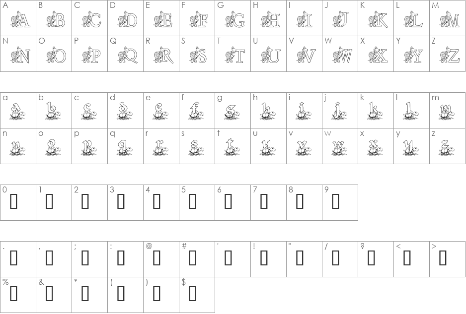 KG TURTLE font character map preview