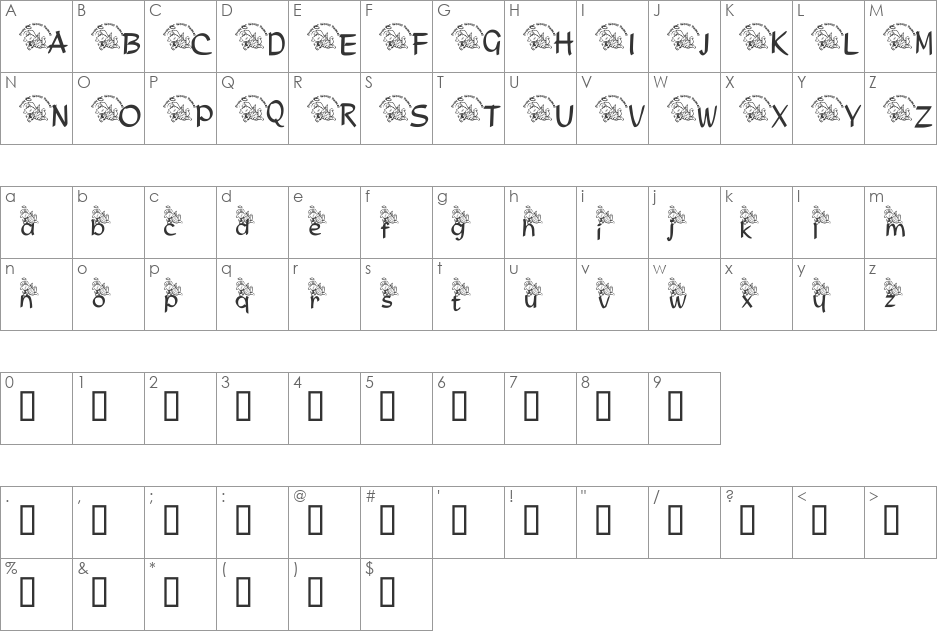 KG WP font character map preview