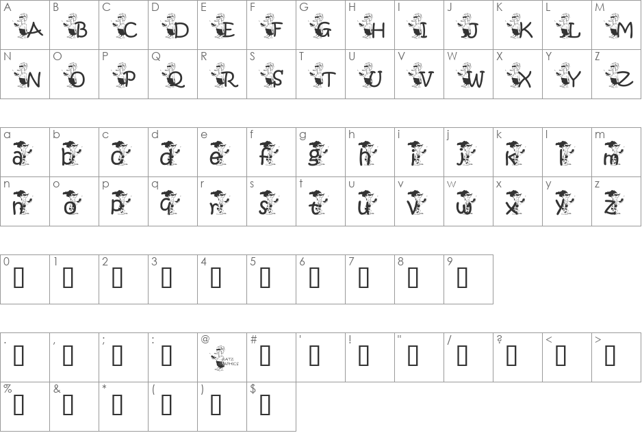 kgblah font character map preview