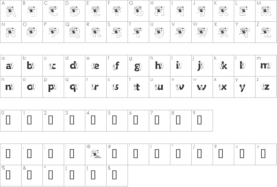 KGFAIRY font character map preview