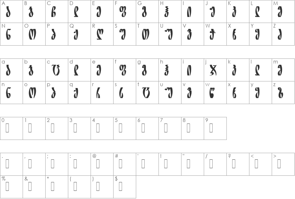 AShesha font character map preview