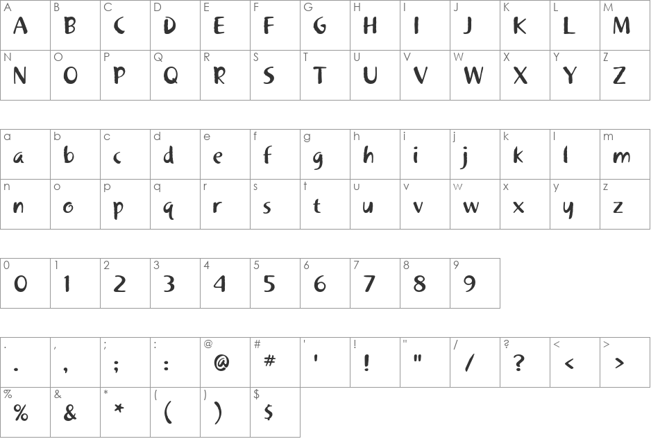 Khaki Std font character map preview