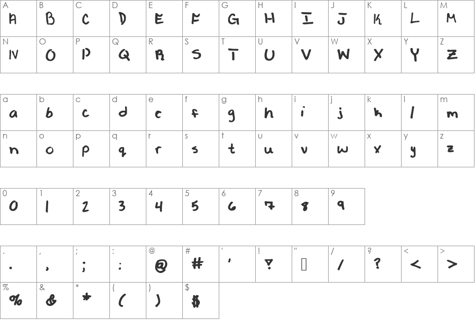 AshleesHand98 font character map preview