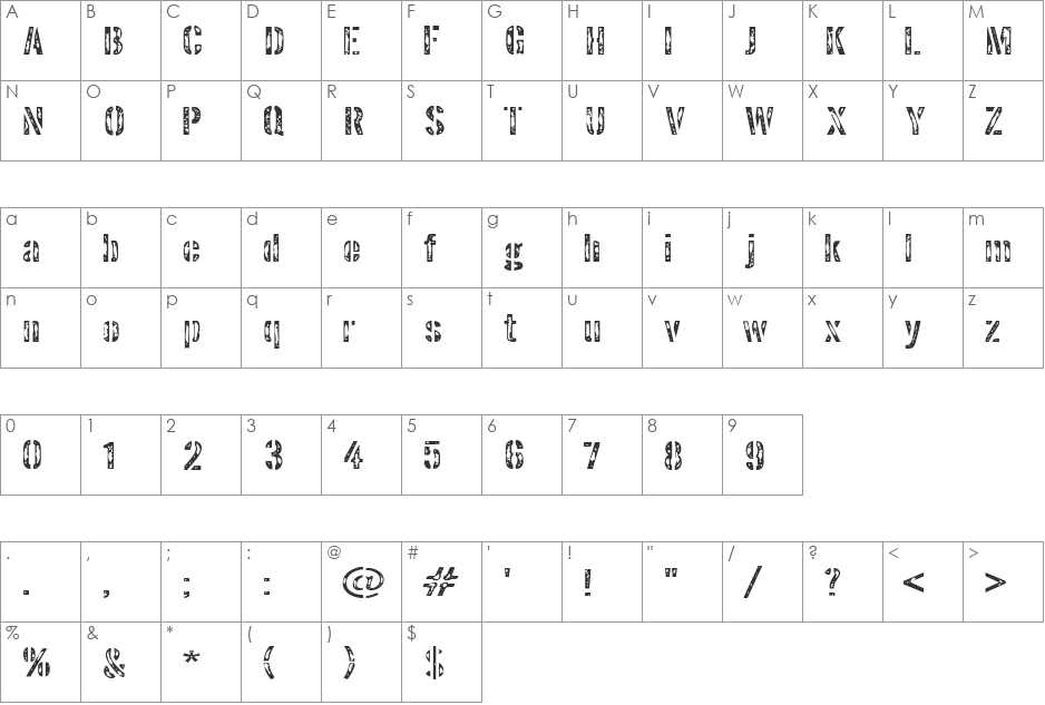 Kharab font character map preview