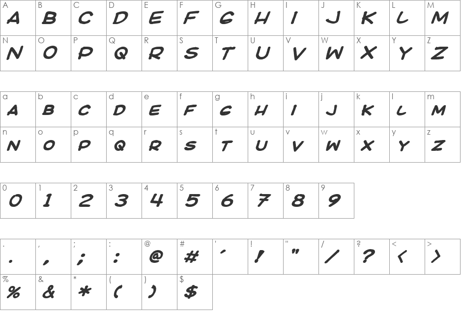 Ki Comic font character map preview