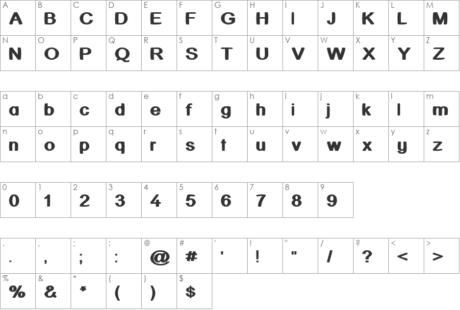 Kick Assinger font character map preview
