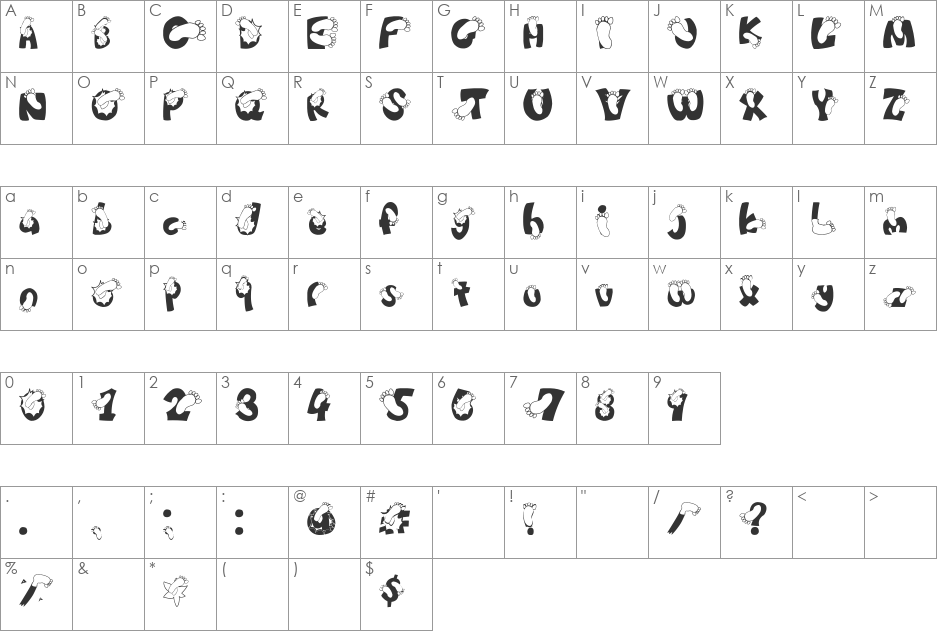 KICK!!!!! font character map preview