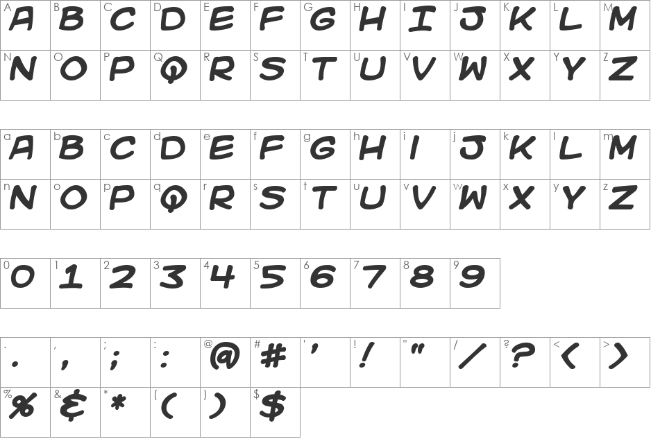 Kid Kosmic font character map preview