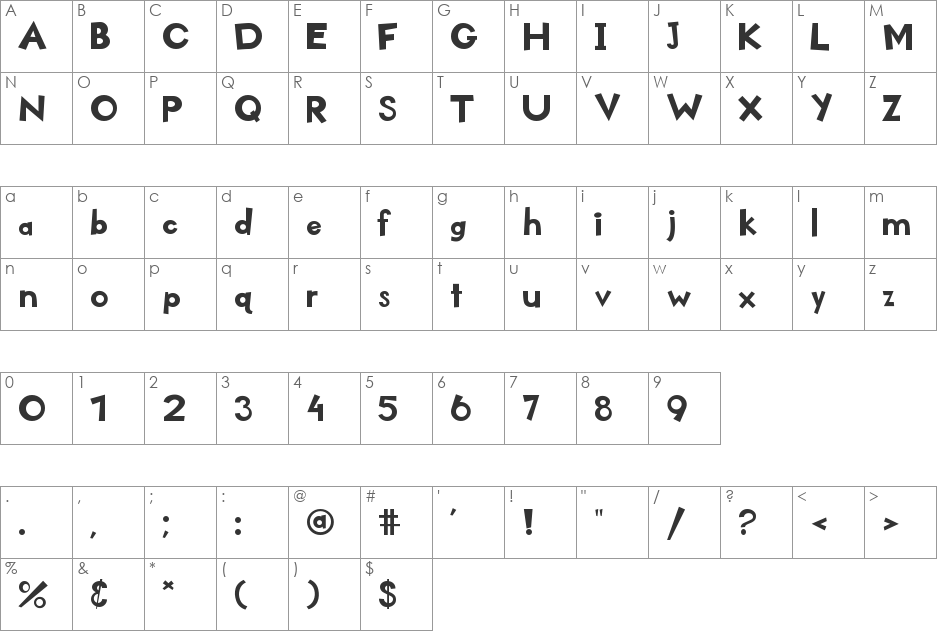 Kid Zone font character map preview