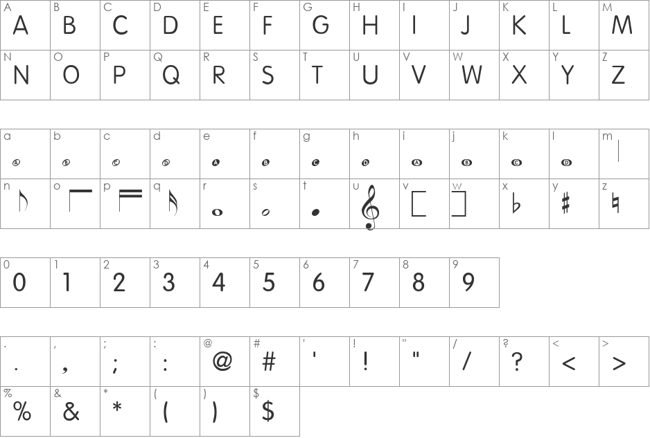 KIDdemo font character map preview