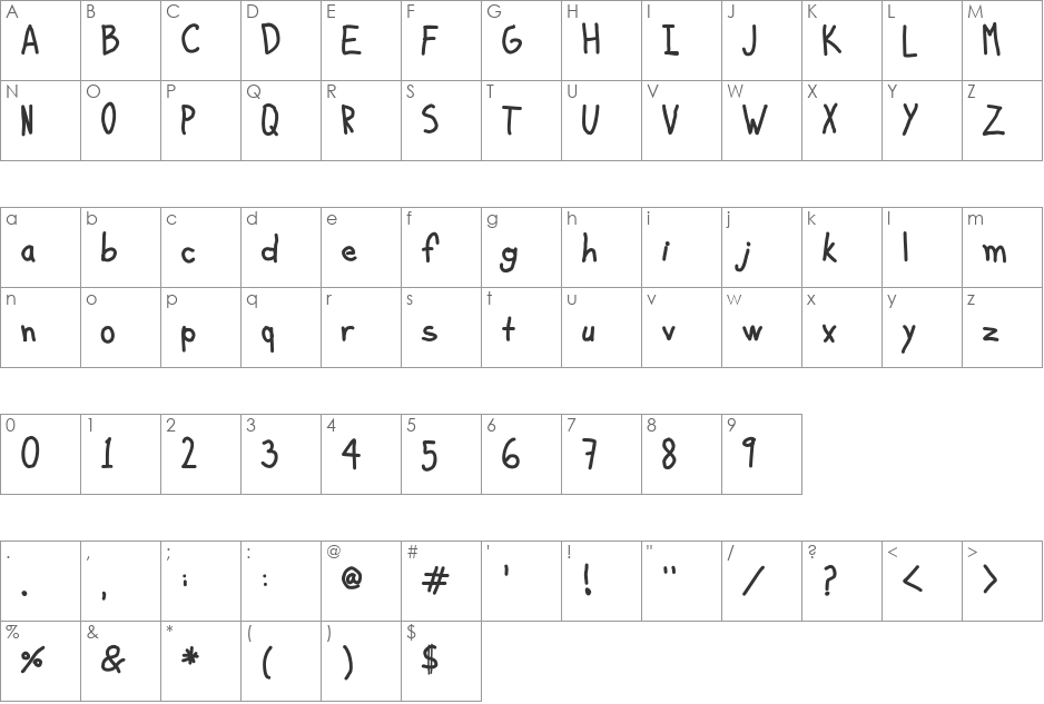 Kiddo-soup font character map preview
