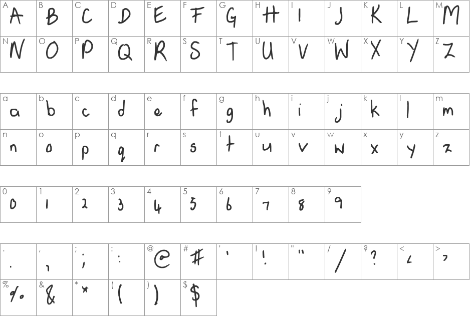 Kiddy Writing font character map preview