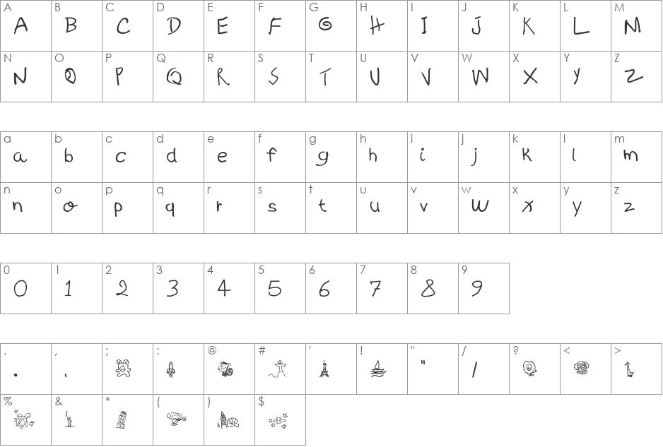 kidS Written font character map preview