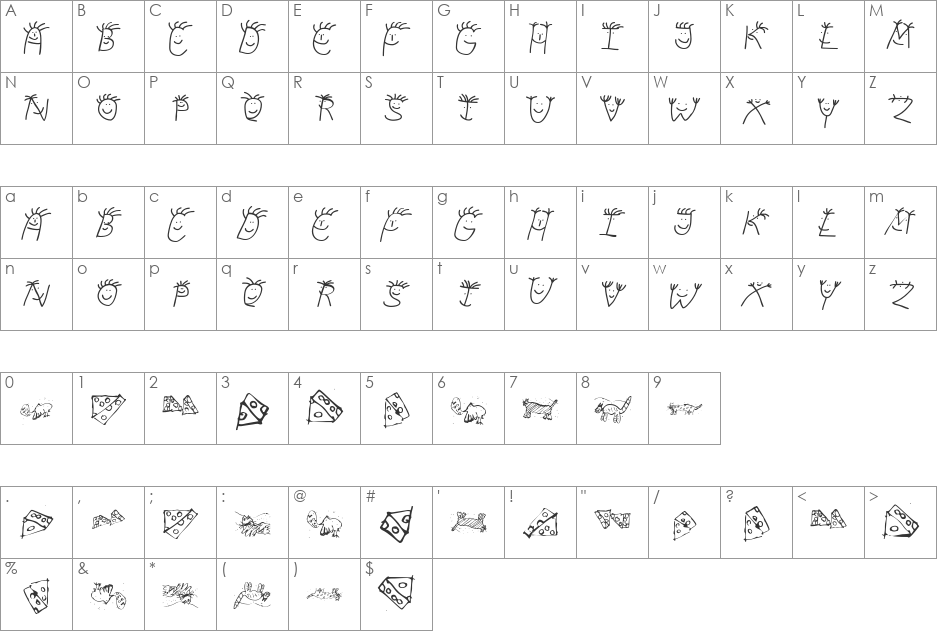 KidsKas font character map preview