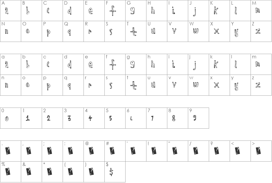 KidsOutline font character map preview
