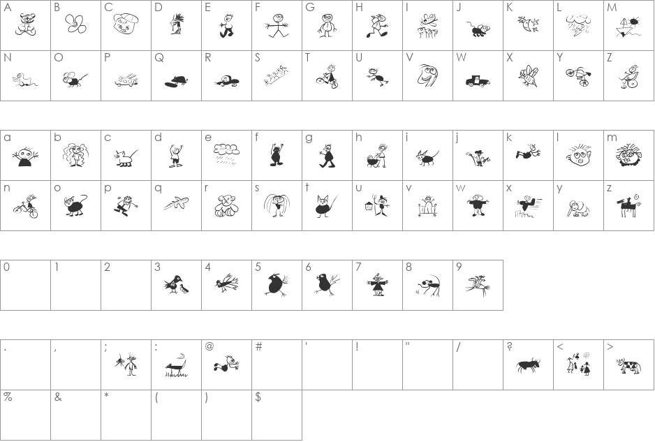 KidsPhantasies font character map preview