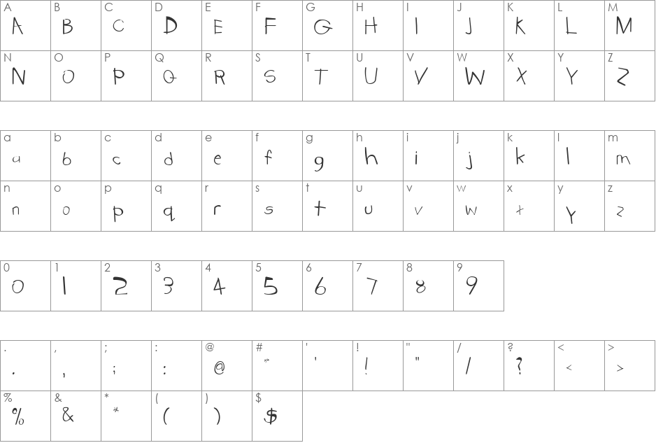 Kidstuff font character map preview