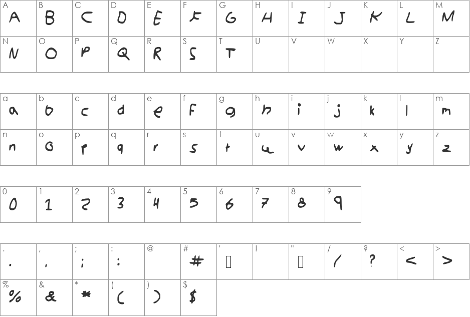 kidswritting font character map preview