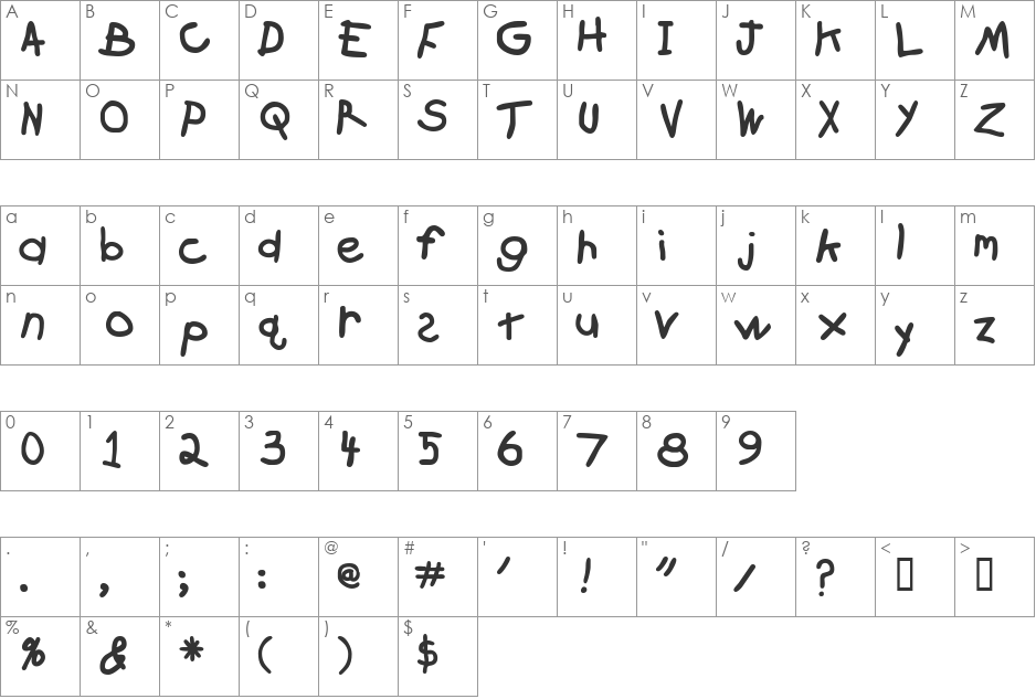 KidzOnlyTooSSK font character map preview