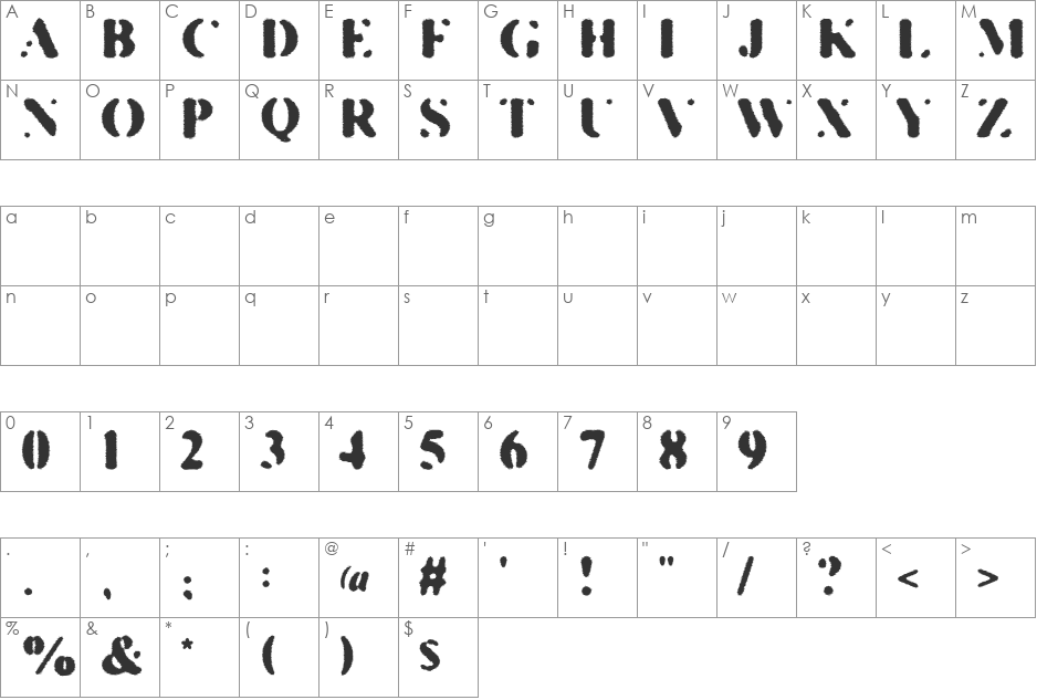 KILL THE HIPPIES font character map preview