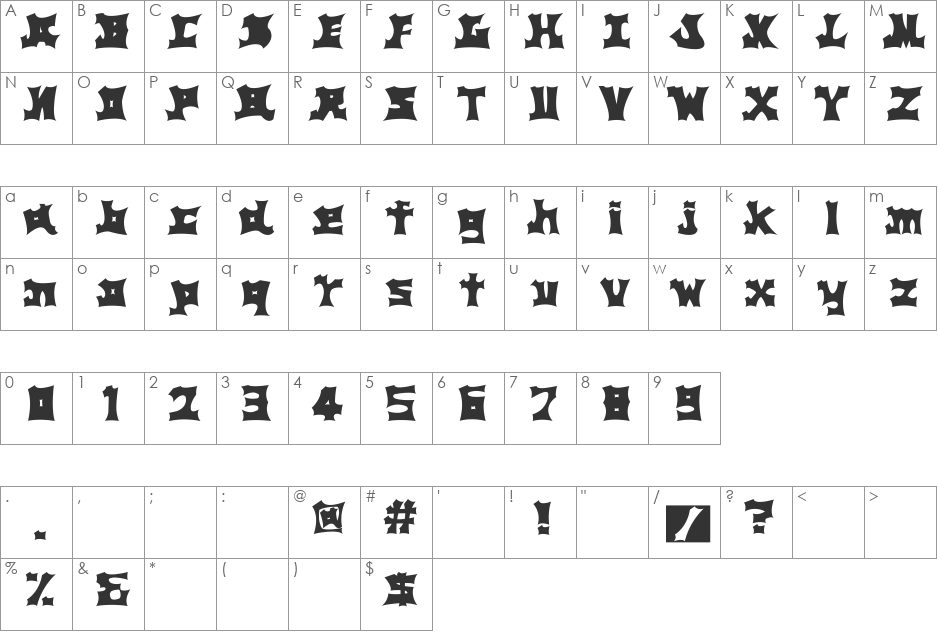 AsianWallpainting font character map preview