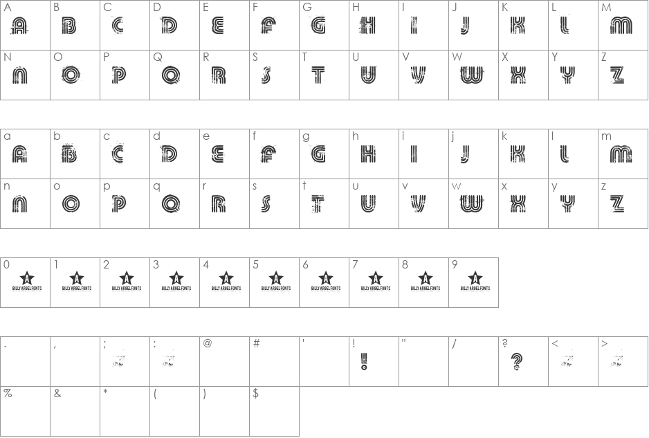 KILLED DJ font character map preview