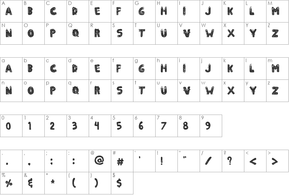 Killed Vespertine font character map preview