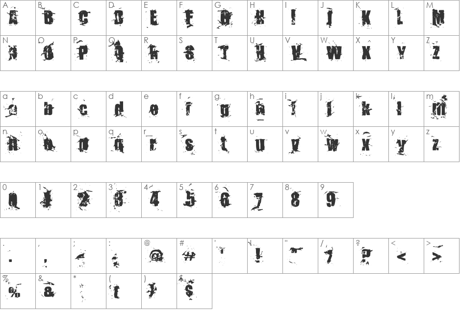 Killer Ants font character map preview