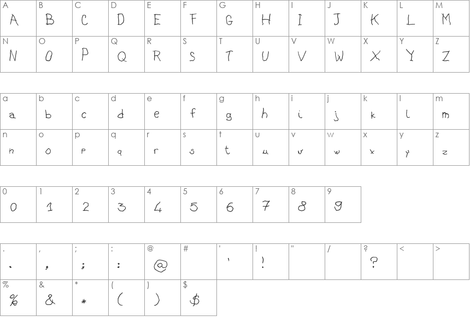 ASILUM font character map preview