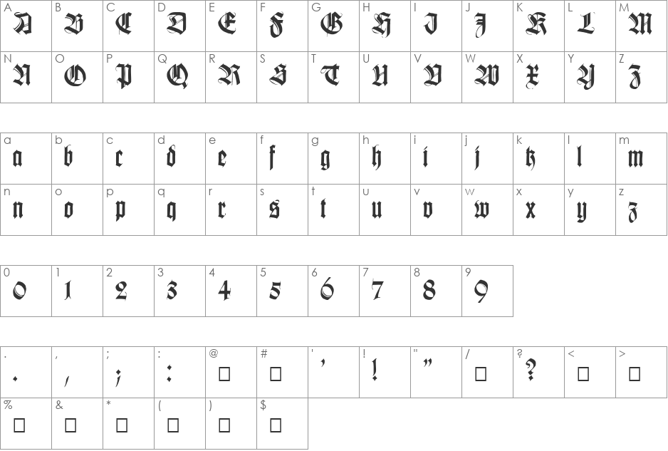 KilligrewStacatto font character map preview