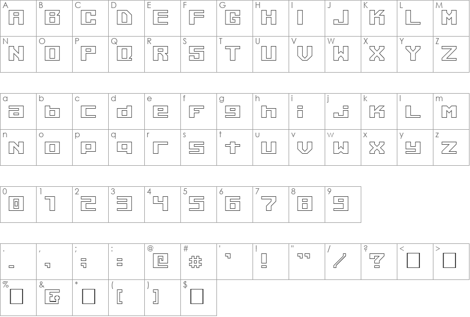 Kiloton Outline font character map preview