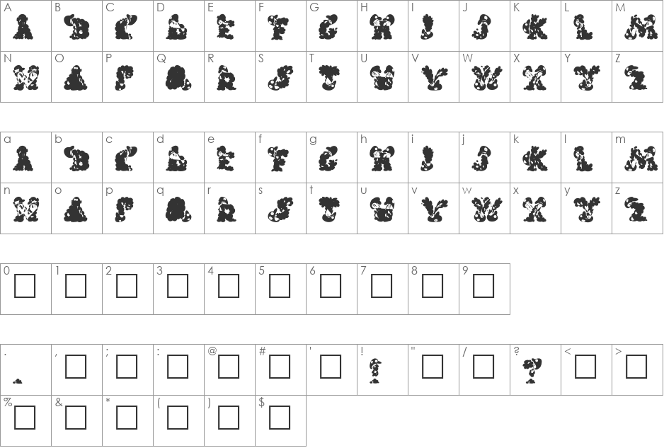 Kilroys font character map preview