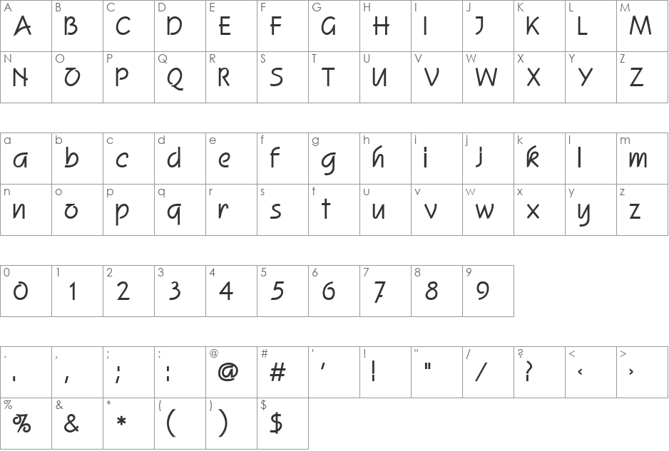 Kimlon font character map preview
