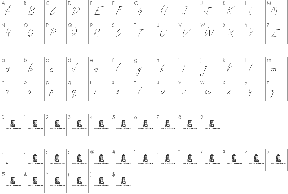 Kindergarten font character map preview
