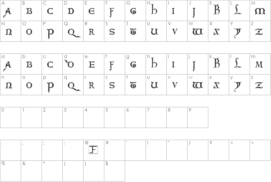 King Arthur font character map preview