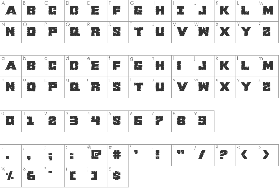 King Commando Expanded font character map preview
