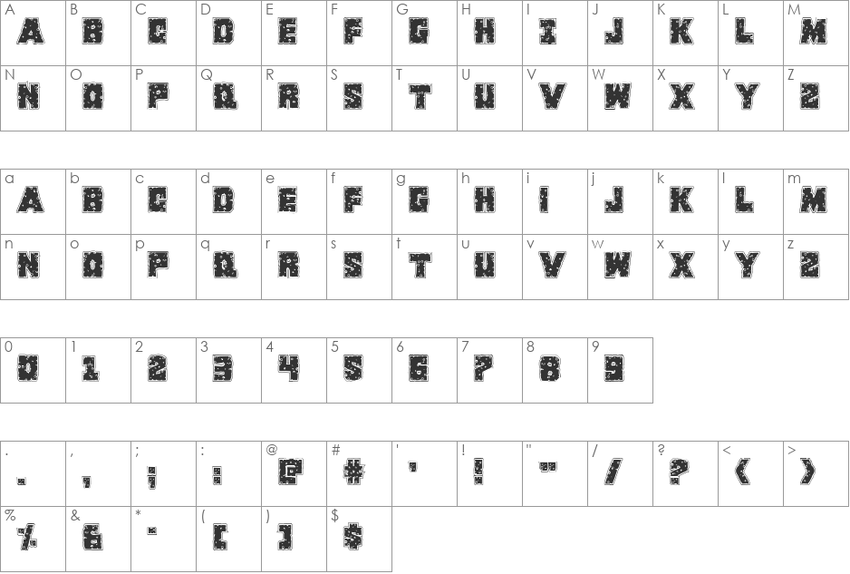 King Commando Riddled font character map preview