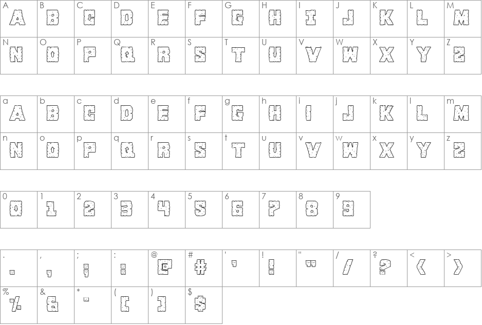 King Commando Shadow font character map preview