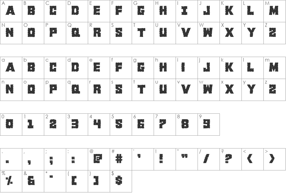 King Commando Shadow Italic font character map preview