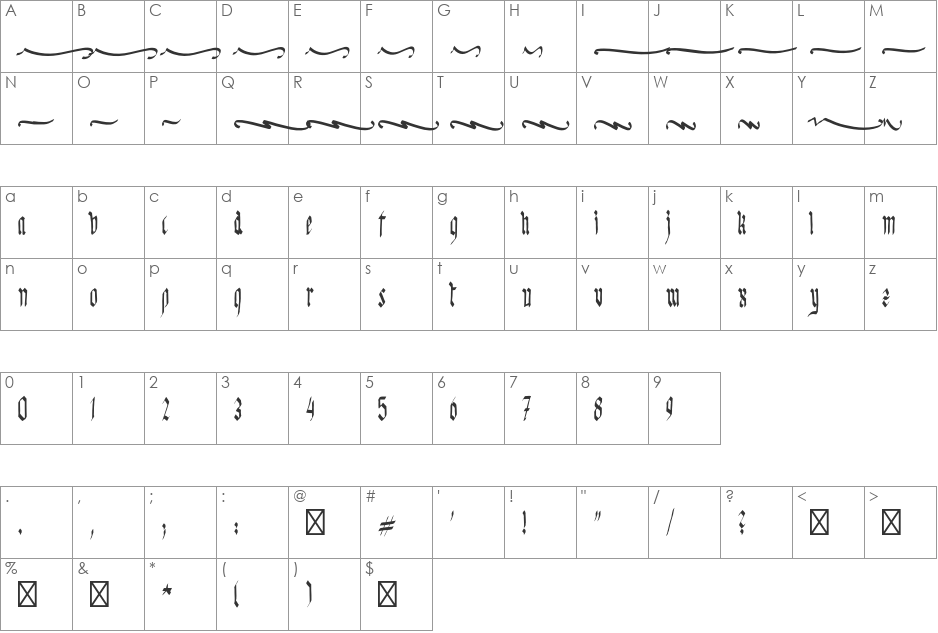 King Georg font character map preview