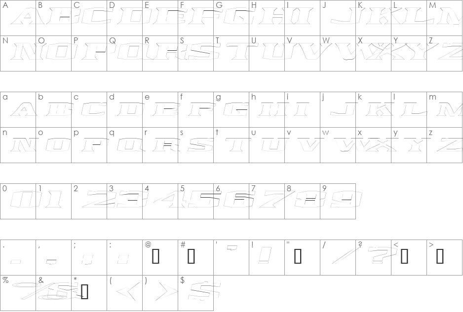 KingfreshOutline font character map preview