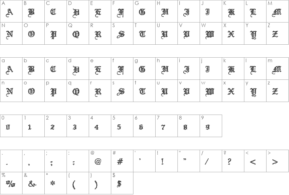 Kingpin DSG font character map preview