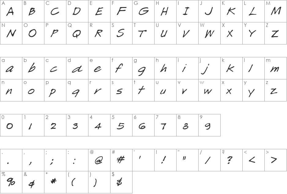 KingsHand font character map preview