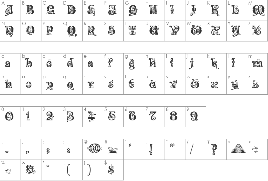 Kingthings Eggypeg font character map preview